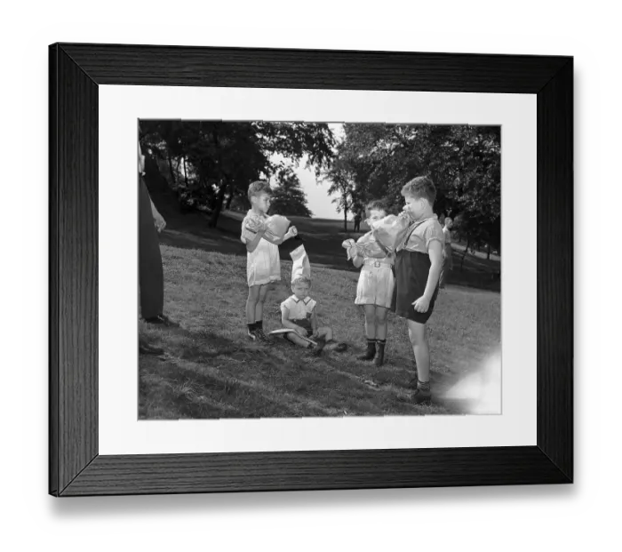 Framed Print : Boys (6-9 years) Popping Paper Bags, Central Park, Manhattan, New York City, New York State, USA. July 04, 1942 Framed Print : Boys (6-9 years) Popping Paper Bags, Central Park, Manhattan, New York City, New York State, USA. July 04, 1942