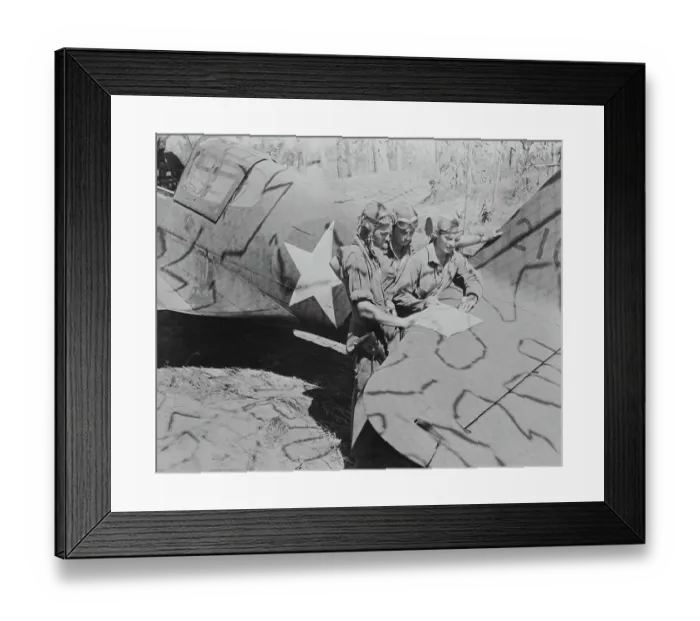 Framed Print : Fighter Pilots Examining Map Framed Print : Fighter Pilots Examining Map