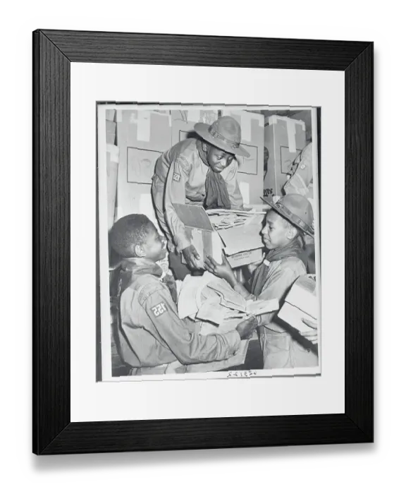 Framed Print : Boy Scouts Collecting Toy Train Roadbed Framed Print : Boy Scouts Collecting Toy Train Roadbed