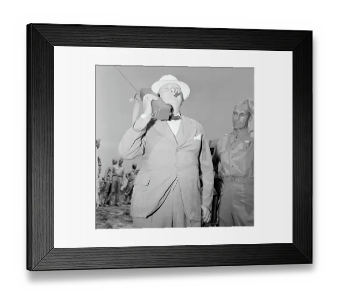 Framed Print : Prime Minister Winston Churchill with Walkie Talkie Framed Print : Prime Minister Winston Churchill with Walkie Talkie