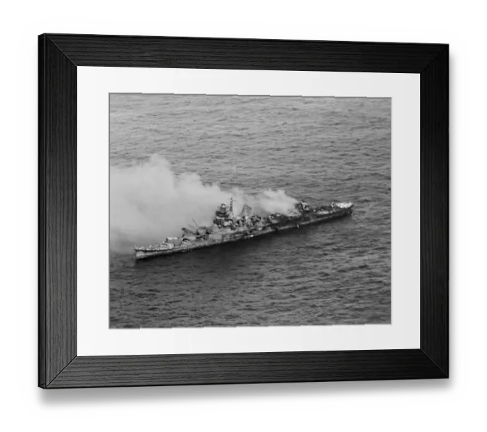 Framed Print : Japanese Ship Engulfed in Smoke after Attack