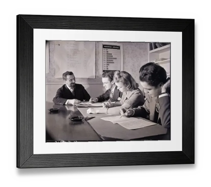 Framed Print : Man Giving Aptitude Test to Men and Woman Framed Print : Man Giving Aptitude Test to Men and Woman