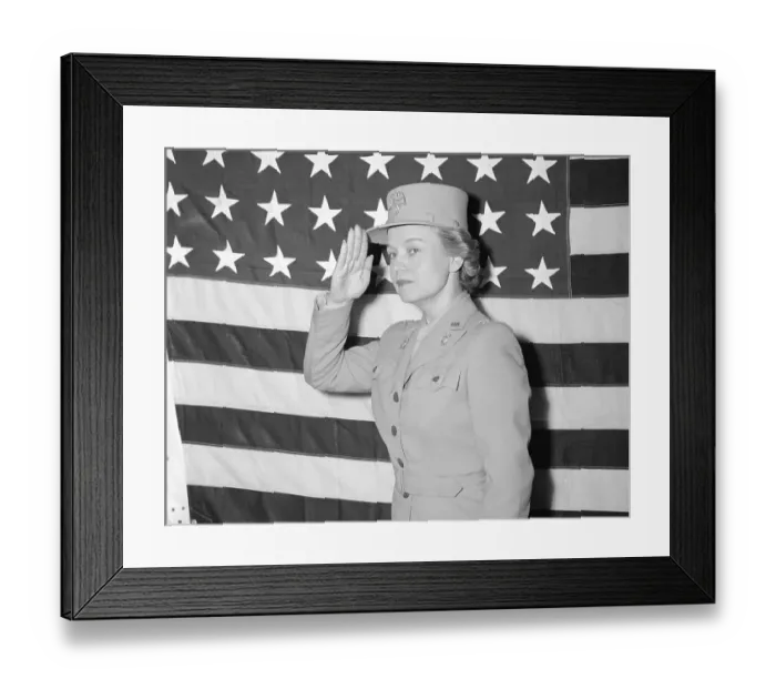 Framed Print : Oveta Culp Hobby Saluting in Front of United States Flag Framed Print : Oveta Culp Hobby Saluting in Front of United States Flag