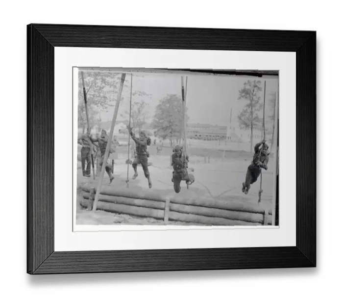 Framed Print : Servicemen Training on Obstacle Course