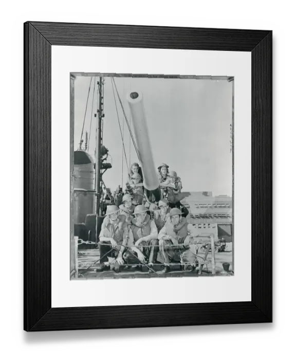 Framed Print : American Gunner Men Posing on Deck Beside Barrel Framed Print : American Gunner Men Posing on Deck Beside Barrel