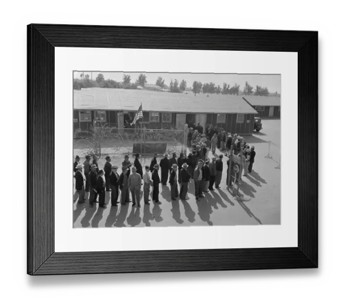 Framed Print : Newly Arrived Japanese Standing at Japanese Intermittent Camp Framed Print : Newly Arrived Japanese Standing at Japanese Intermittent Camp