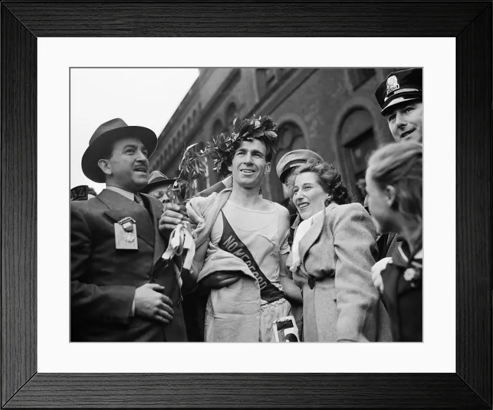 Framed Print : Milkman Celebrating Marathon Win Framed Print : Milkman Celebrating Marathon Win
