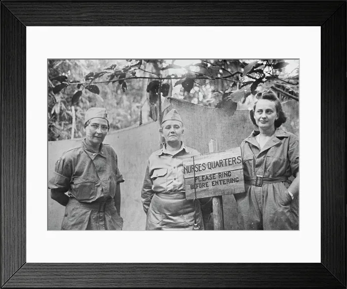 Framed Print : Army Nurses Posing by Encouraging Sign
