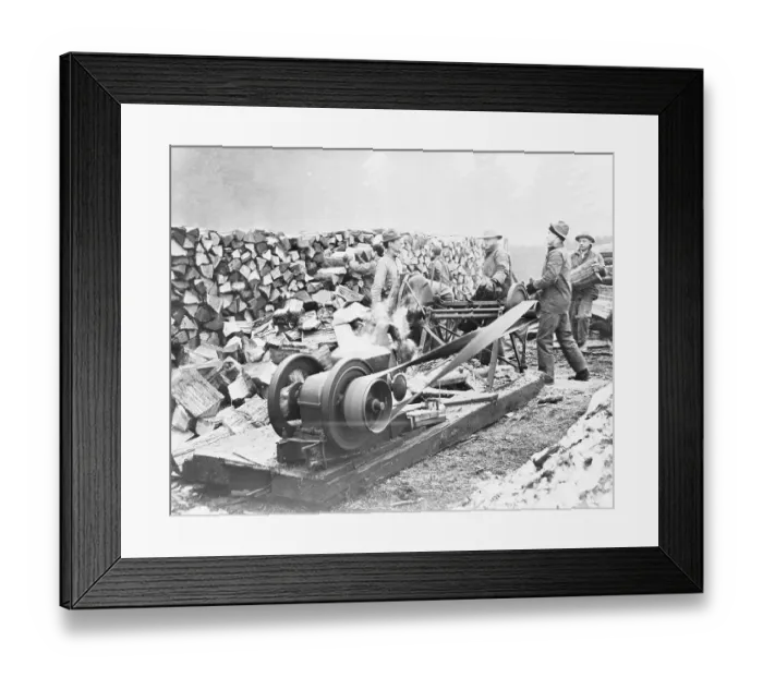 Framed Print : Conscientious Objectors Working with Log Cutting Machinery