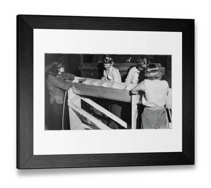 Framed Print : Women Replace Men in Factories Framed Print : Women Replace Men in Factories