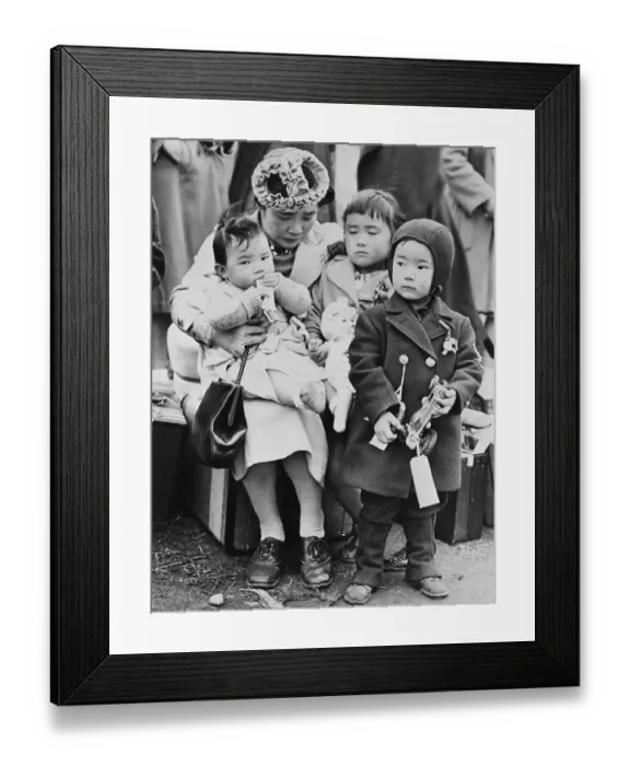 Framed Print : Japanese Evacuee With Her Children Framed Print : Japanese Evacuee With Her Children