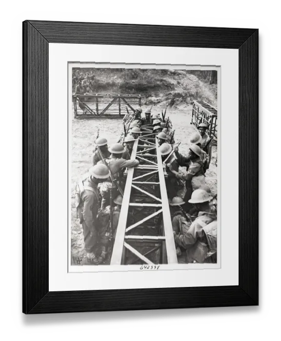 Framed Print : Engineers Placing Bridge Section Framed Print : Engineers Placing Bridge Section