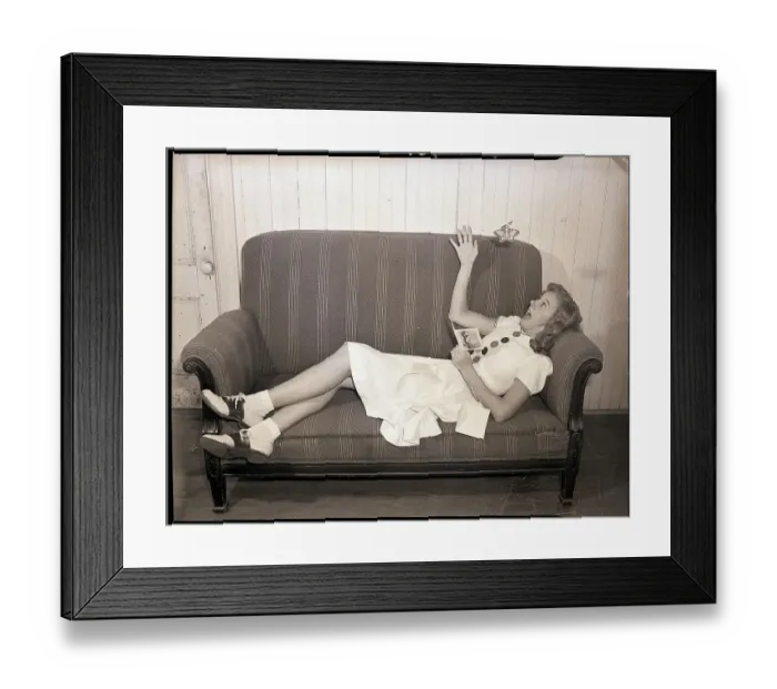 Framed Print : Woman Shocked by Greeting Card Butterfly Framed Print : Woman Shocked by Greeting Card Butterfly