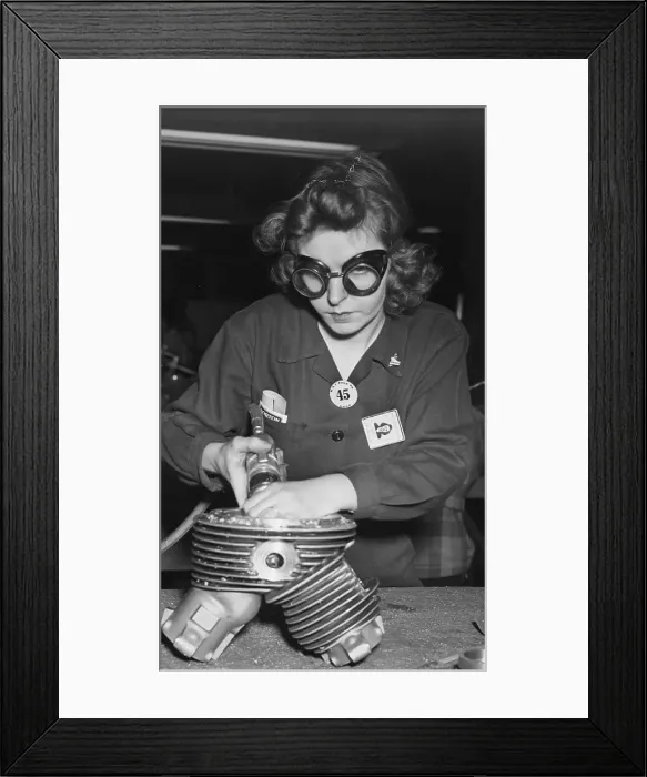Framed Print : Woman Finishes Cylinder For Plane Engine Framed Print : Woman Finishes Cylinder For Plane Engine