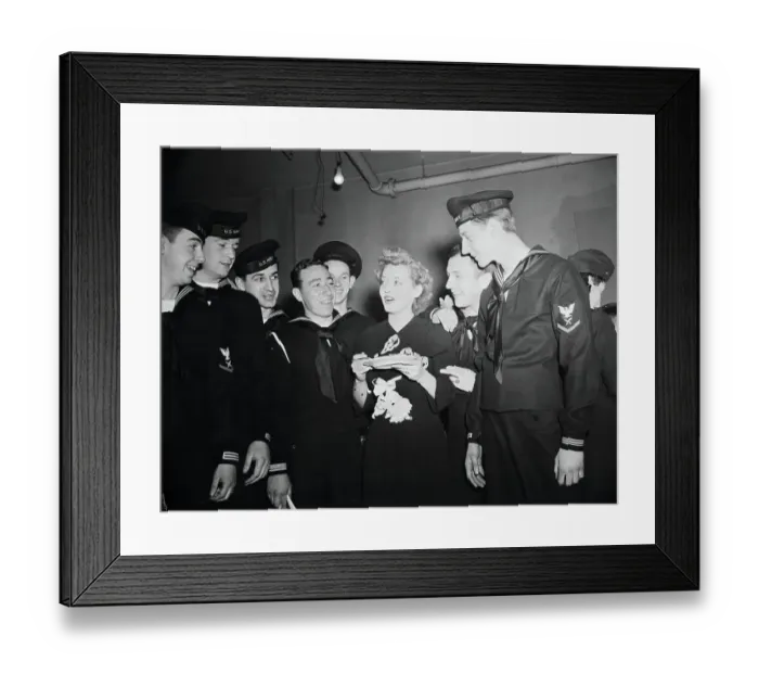 Framed Print : Bette Davis Talking with Sailors Framed Print : Bette Davis Talking with Sailors