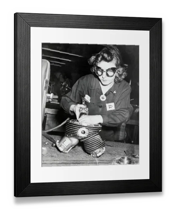 Framed Print : Gertrude Shenthle Working on an Airplane Cylinder Framed Print : Gertrude Shenthle Working on an Airplane Cylinder