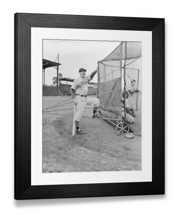 Framed Print : Lou Boudreau Posing by Batting Net Framed Print : Lou Boudreau Posing by Batting Net
