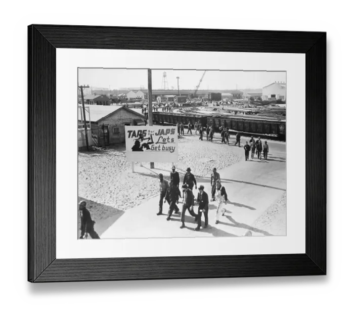 Framed Print : Shipyard With Sign:'Taps For The Japs Framed Print : Shipyard With Sign:'Taps For The Japs