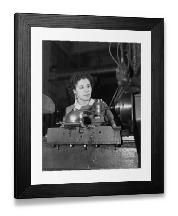 Framed Print : Woman Operating a Lathe Framed Print : Woman Operating a Lathe