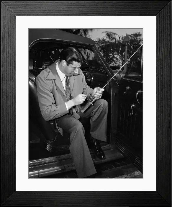 Framed Print : Joe Dimaggio In Auto Holding Fishing Rod Framed Print : Joe Dimaggio In Auto Holding Fishing Rod