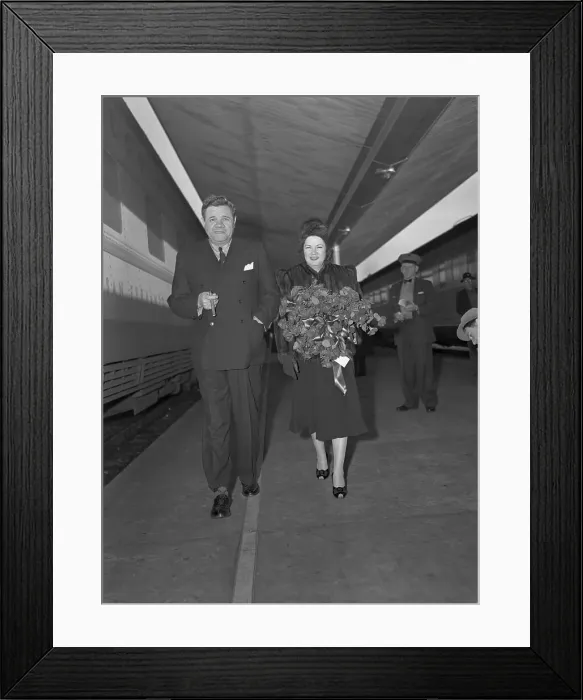 Framed Print : Babe Ruth Arriving with Wife Framed Print : Babe Ruth Arriving with Wife