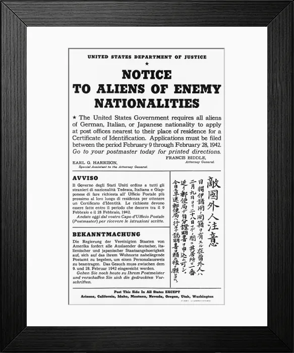 Framed Print : Notice to Aliens of Enemy Nationalities Framed Print : Notice to Aliens of Enemy Nationalities