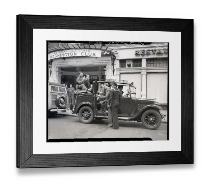 Framed Print : Sailors and Soldiers in and Around a Car Framed Print : Sailors and Soldiers in and Around a Car