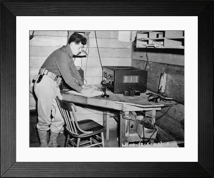 Framed Print : Soldier Working With Radio Transmitting Display Framed Print : Soldier Working With Radio Transmitting Display