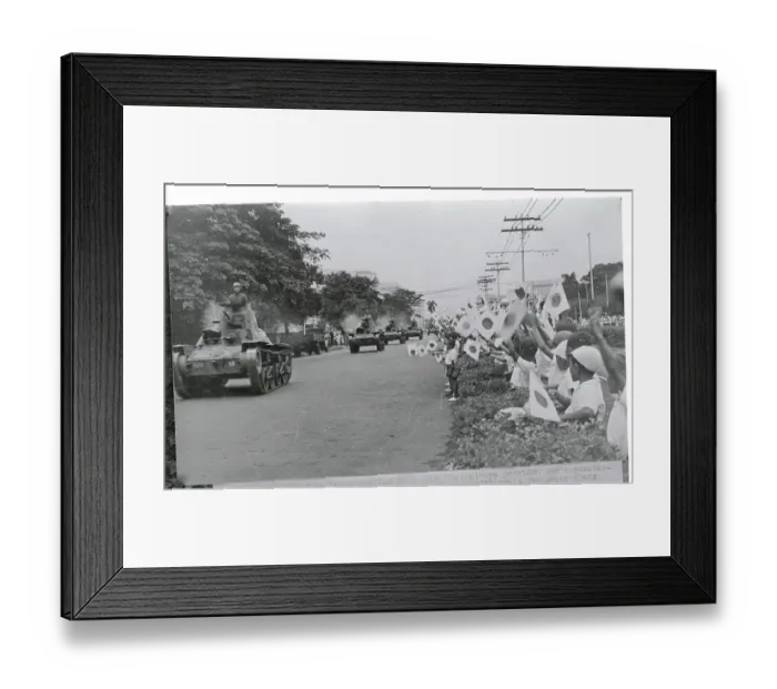 Framed Print : Children Waving Flags at Parade of Tanks Framed Print : Children Waving Flags at Parade of Tanks