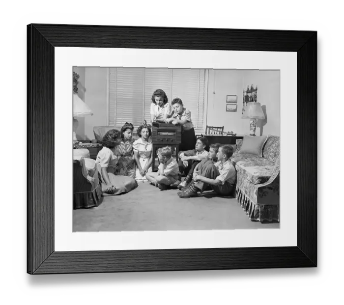 Framed Print : Children Listening to Roosevelt Radio Address Framed Print : Children Listening to Roosevelt Radio Address