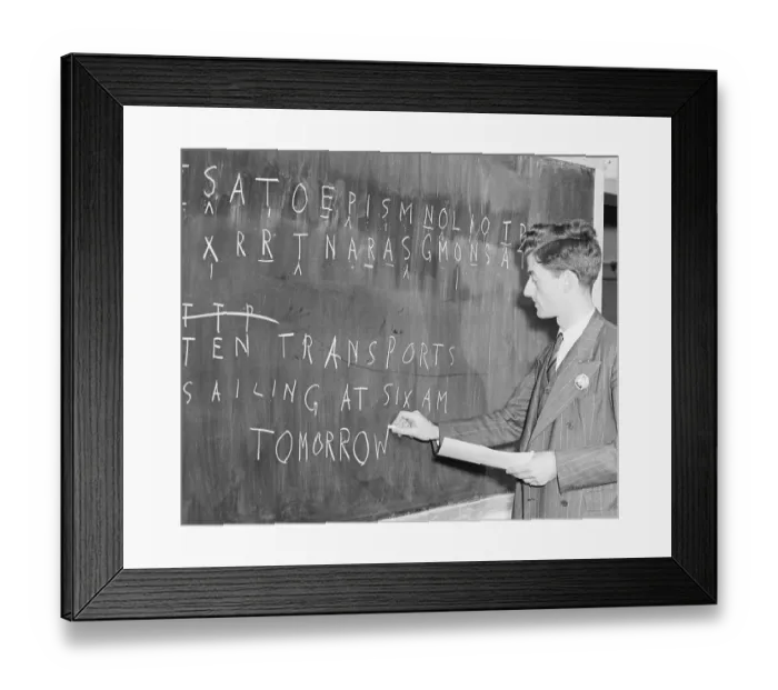 Framed Print : Man At Blackboard Deciphering Code Framed Print : Man At Blackboard Deciphering Code