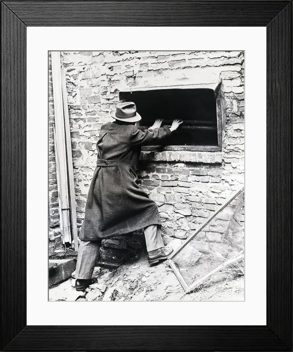 Framed Print : Reporter Examines Window of Cocoanut Grove Framed Print : Reporter Examines Window of Cocoanut Grove