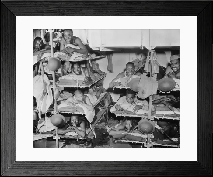 Framed Print : African American Corp of Engineers on Ship Bunks Framed Print : African American Corp of Engineers on Ship Bunks
