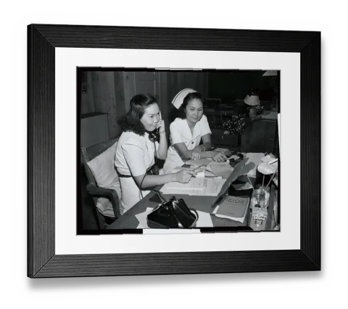 Framed Print : Chief Clerk and Head Nurse Answering Phones Call Framed Print : Chief Clerk and Head Nurse Answering Phones Call