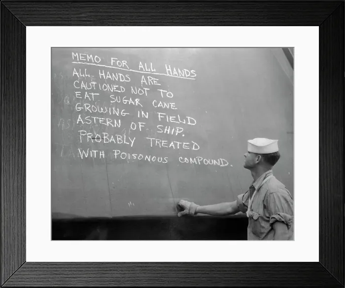 Framed Print : Soldier Facing Blackboard with Warning Message for Troops