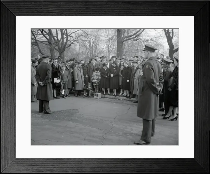 Framed Print : Guarded Citizens Standing Outside Capitol to Hear Winston Churchill on Intercom Framed Print : Guarded Citizens Standing Outside Capitol to Hear Winston Churchill on Intercom