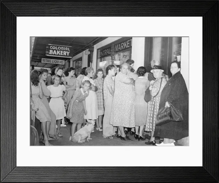 Framed Print : Housewives in Line Outside of Stores Framed Print : Housewives in Line Outside of Stores