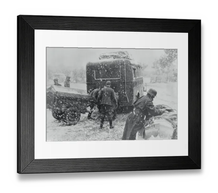 Framed Print : German Motorized Unit Stuck in Snow