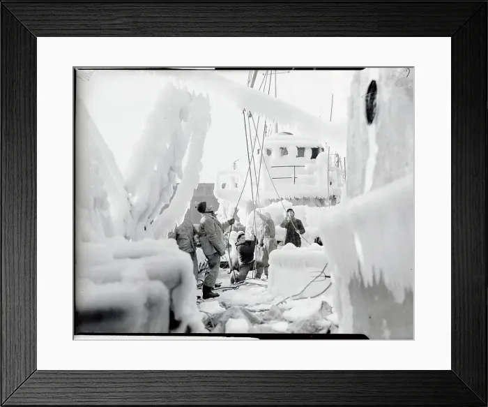 Framed Print : View of Fishing Ship Covered with Ice
