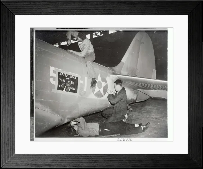 Framed Print : Naval Employee Working on Airplane Framed Print : Naval Employee Working on Airplane