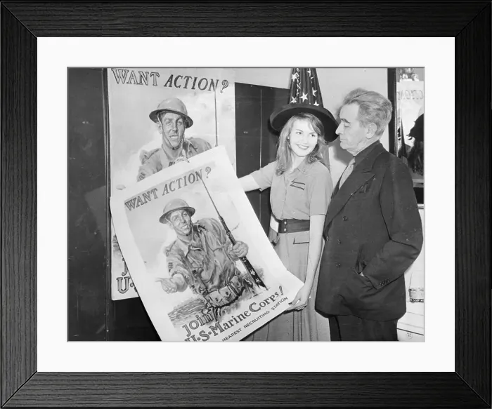 Framed Print : James Montgomery Flagg and Daughter Displaying Marine Posters Framed Print : James Montgomery Flagg and Daughter Displaying Marine Posters