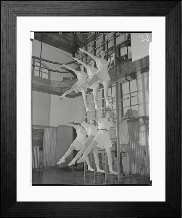Framed Print : Young Women Exercising in Unison Framed Print : Young Women Exercising in Unison