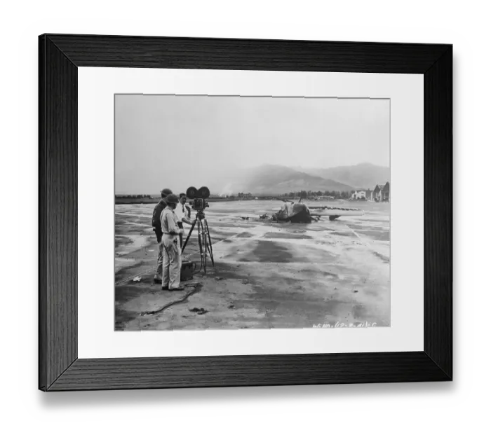 Framed Print : Burning Navy Plane Being Photographed Framed Print : Burning Navy Plane Being Photographed