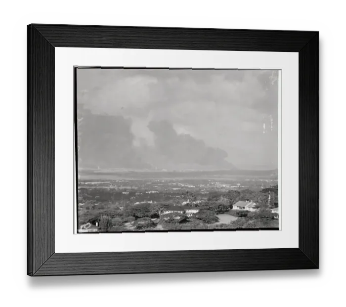 Framed Print : View of Smoking Area After Japanese Attack in Hawaii Framed Print : View of Smoking Area After Japanese Attack in Hawaii