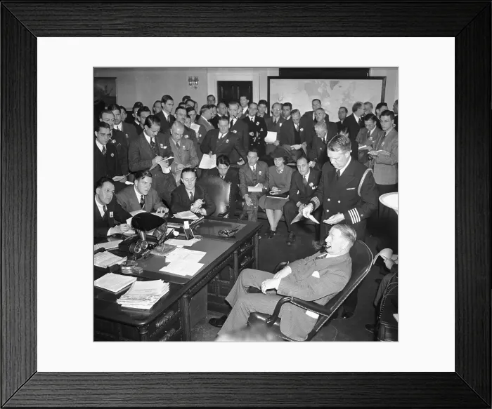 Framed Print : Frank Knox Giving Press Conference on Pearl Harbor Attack Framed Print : Frank Knox Giving Press Conference on Pearl Harbor Attack