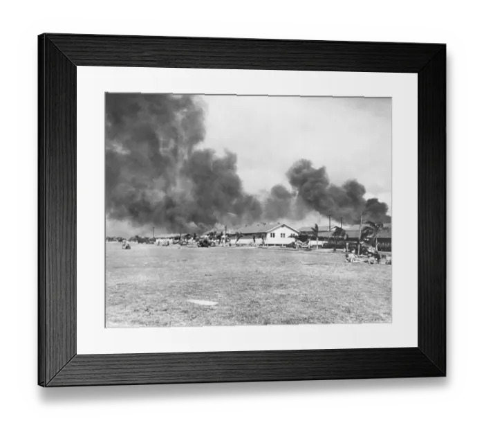 Framed Print : View of Burning Area on Hickam Field During Pearl Harbor Attack Framed Print : View of Burning Area on Hickam Field During Pearl Harbor Attack