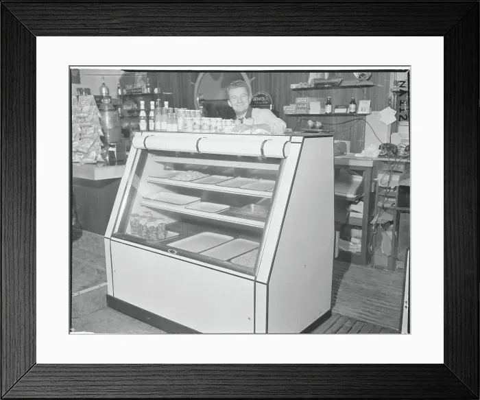 Framed Print : Fish Market Owner Posing by Partially Empty Case Framed Print : Fish Market Owner Posing by Partially Empty Case