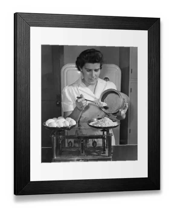 Framed Print : Food Worker Experimenting on Egg Formula Measurements Framed Print : Food Worker Experimenting on Egg Formula Measurements