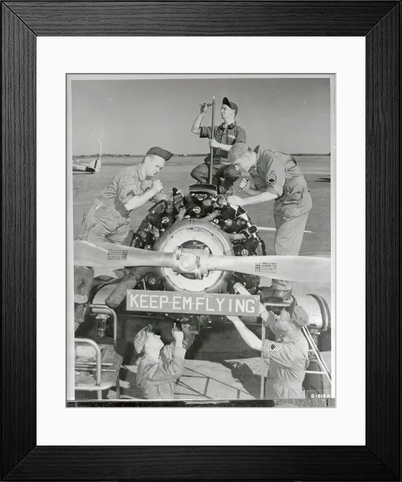 Framed Print : Air Corps Mechanics Working on Plane Framed Print : Air Corps Mechanics Working on Plane