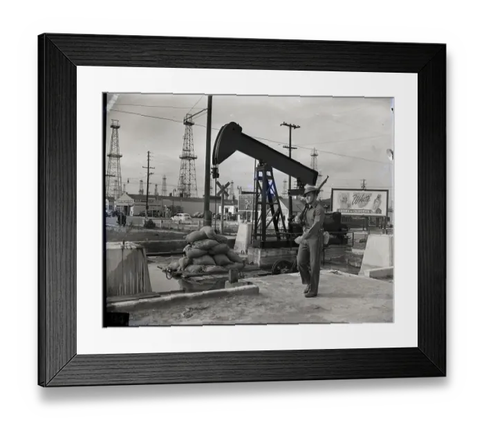 Framed Print : Sentry Guards Oil Well Pump - La, Ca 1941 Framed Print : Sentry Guards Oil Well Pump - La, Ca 1941